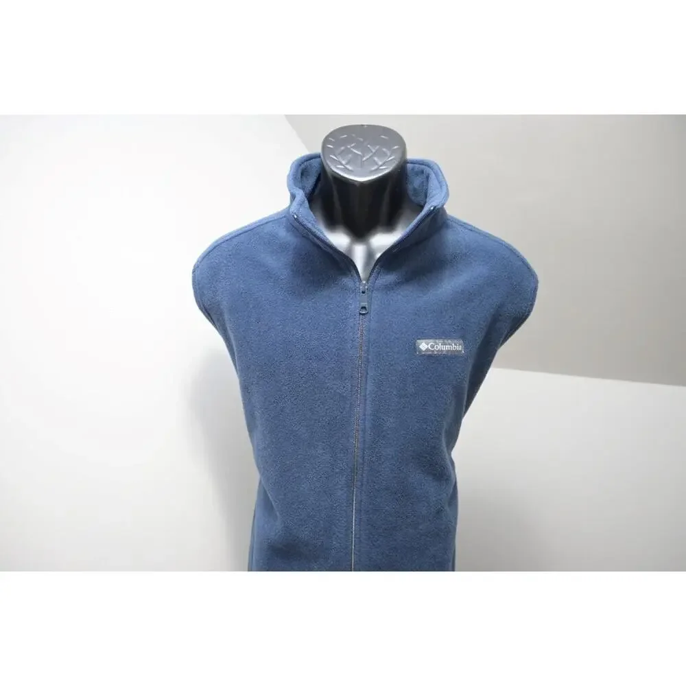 Columbia Fleece Vest Blue Full Zip‎ Camp Sweater Hiking Trek Mens Size Large